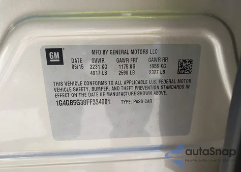 2015 Buick Lacrosse Leather from USA, damaged, VIN 1G4GB5G38FF334901